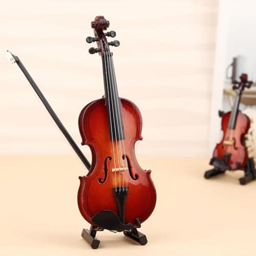 Wooden Mini Violin with Stand, Musical Dollhouse Model & Gift