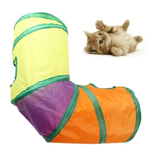 Vibrant Rainbow ThreESided Cat Tunnel, Portable & Foldable, for Indoor Fun