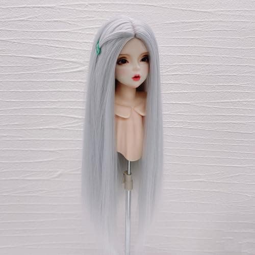 Doll Wig with Silver Grey Long Hair for 7.3-8.3in Head Circumference