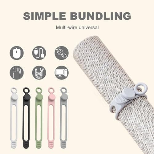 2024 New Silicone Cable Ties, Reusable Data Cable Organizer (Black, 10 Pcs)