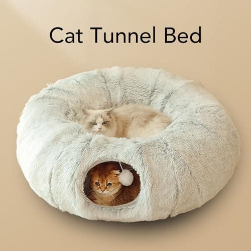 Space-Saving Fluffy Cat Tube Bed with Washable Cushion for Indoor Pets