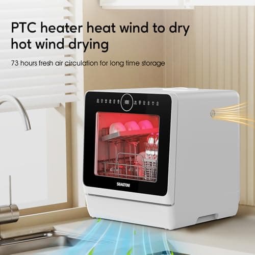 Mini Portable Countertop Dishwasher, 5L Water Tank, No Hookup Needed, Baby & Air-Drying Friendly