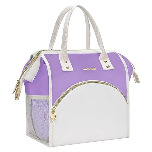 LOKASS Insulated Lunch Bag, Durable Nylon Snacks Organizer, Grey — Polyester-Light Purple