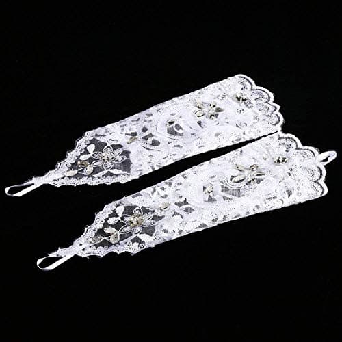 Zerodis Ivory Rhinestone Fingerless Gloves for Brides and Evening Events