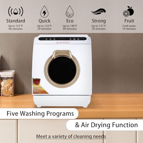 900W Portable 360° Countertop Dishwasher with 5 Cleaning Modes for Homes, Apartments, Dorms, Boats, Campers, and RVs - White