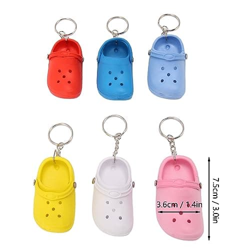 Zerodis Assorted Colors Soft Silicone Slipper Keychain Set, 6Pcs Portable Shoes Keychain