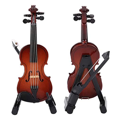 Cosiki Worlds Smallest Mini Violin Wooden Dollhouse Model Ornament