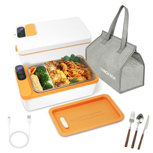 Battery-Powered Heated Lunch Box, 1L Adjustable Heating Time, Insulated Bag Included