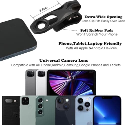 180° Fisheye Lens for iPhone, Samsung, Google Android Smartphones with Clip