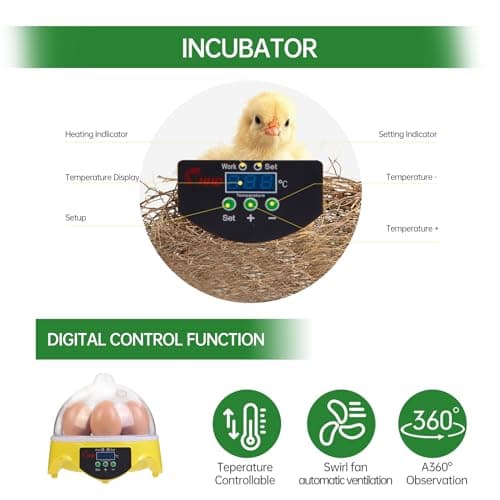 7-Egg 360° View Poultry Incubator, Temperature Controlled, Yellow, ZM003
