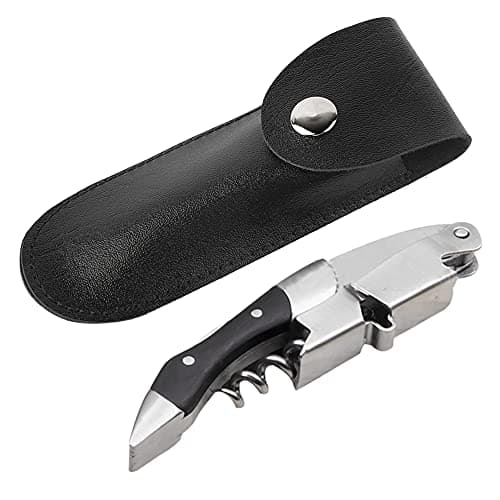 Black Leather Wine Bottle Opener Case with Foil Cutter