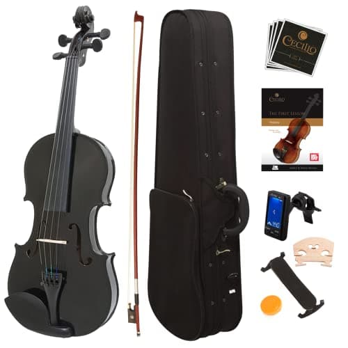 Mendini by Cecilio 1/2 Violin Kit - Fiddle for Kids & Adults — Black