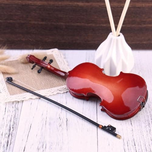 Wooden Mini Violin with Stand, Musical Dollhouse Model & Gift