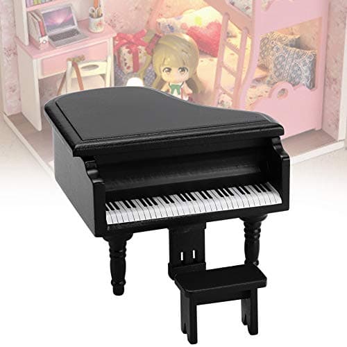 1:12 Black Grand Piano Dollhouse Ornament Stool Accessories