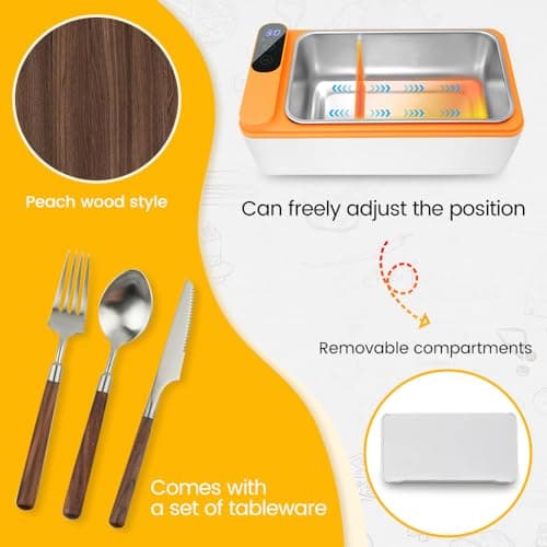 Battery-Powered Heated Lunch Box, 1L Adjustable Heating Time, Insulated Bag Included
