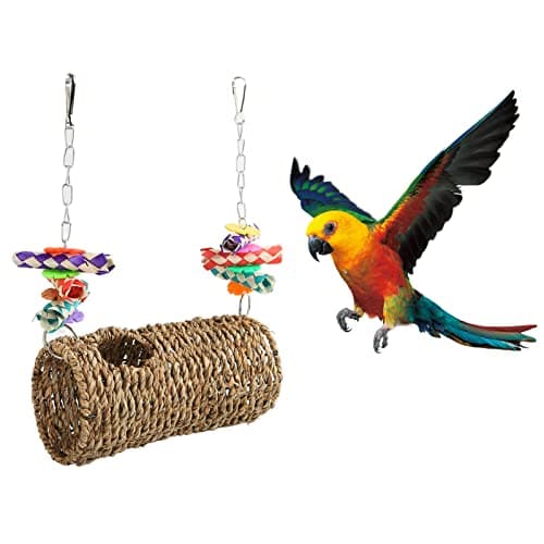 Durability and Fun: Hooked Bird Grass Woven Swing for Parrots and Parakeets