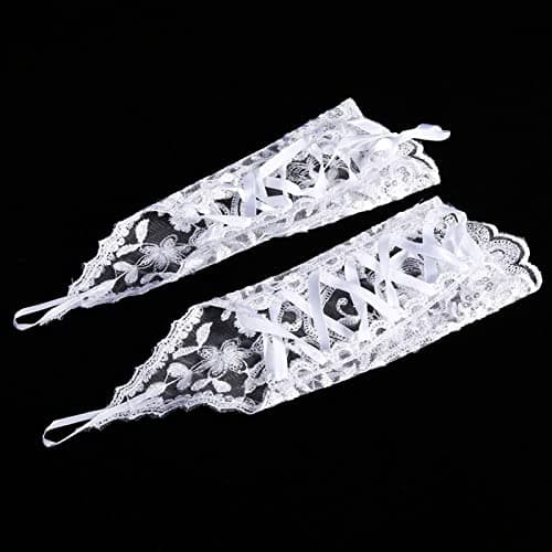 Lacey Ivory Rhinestone Fingerless Gloves for Brides or Prom Party