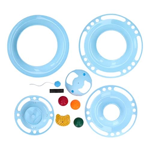 Interactive Cat Toy Tower with Plush Ball (Blue) for Kittens