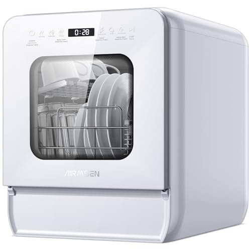 AIRMSEN 14.6" Ultra-Narrow 5L Portable Countertop Dishwasher, 9 Programs, White