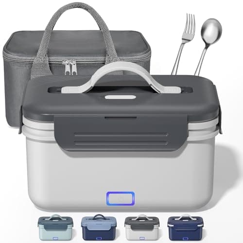 12V/24V/110V Portable Heated Lunch Box for Adults, 1.8L with Fork & Spoon — White + Gray