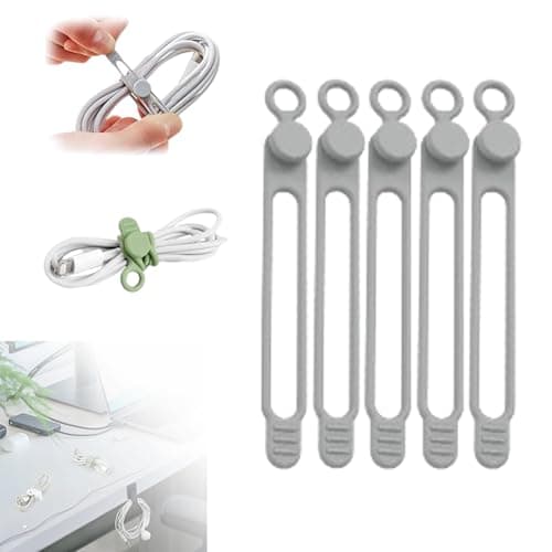 2024 New Silicone Cable Ties, Reusable Data Cable Organizer (Black, 10 Pcs) — Grey