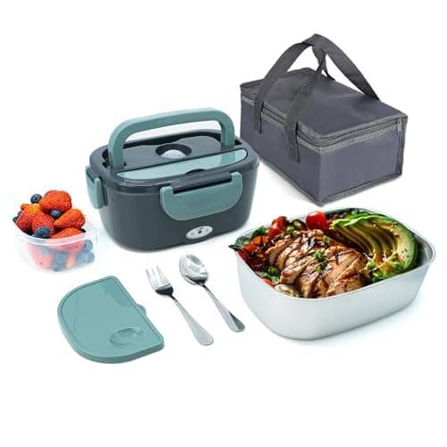 LahrStore 1.8L Electric Heated Lunch Box with Fork & Spoon (Gray)