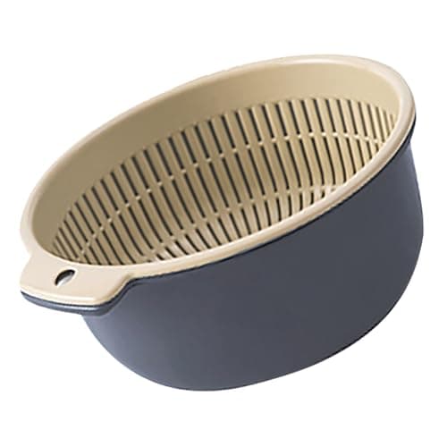 Blue Round Plastic Double Layer Kitchen Strainer Bowl Set for Fruit and Vegetable Wash