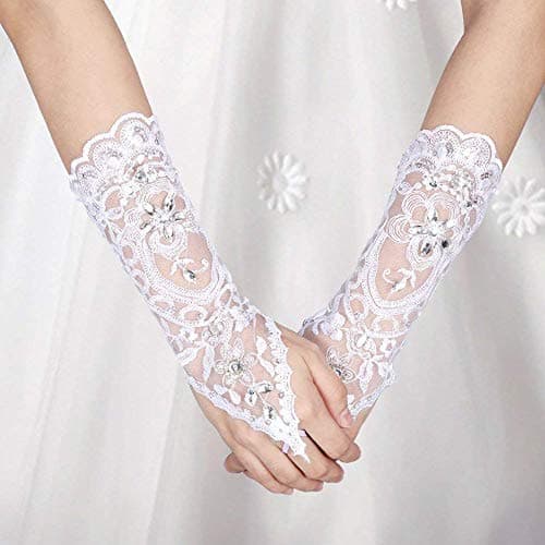 Zerodis Ivory Rhinestone Fingerless Gloves for Brides and Evening Events