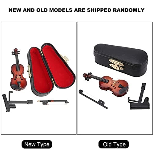 Wooden Miniature Violin with Stand, Bow & Case Mini Musical Instrument
