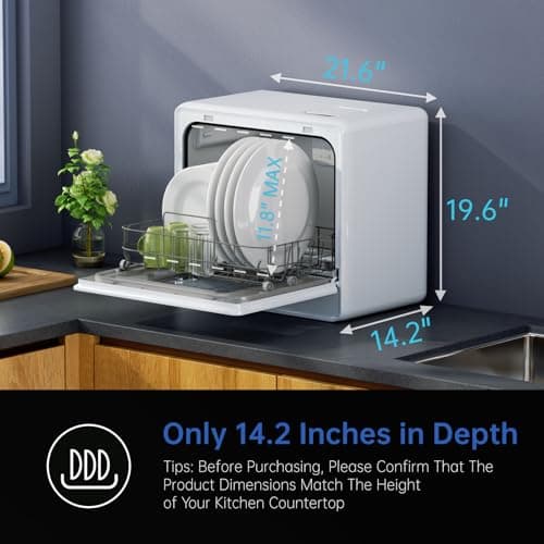 AIRMSEN Portable 5L Water Tank Dishwasher, 2-Level Rack, 3-Spray Arms, 12H Delay Start, White
