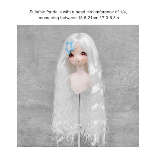 Zerodis 7.3-8.3in Curly Doll Hair Wig for Making Supplies (White)