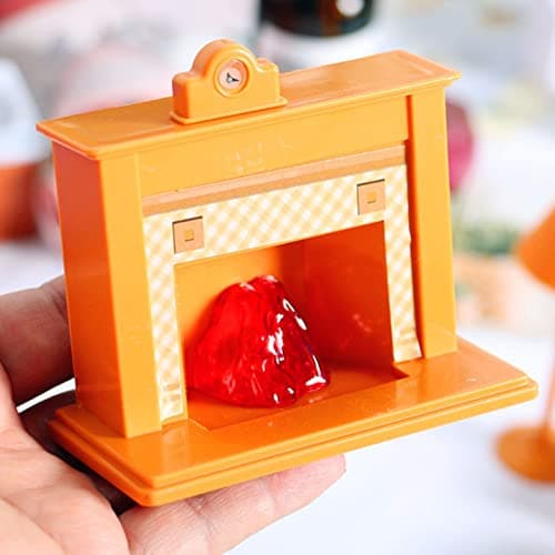 Zerodis 1:12 Scale Dollhouse Mini Fireplace with Potted Plant & Clock (Orange, Plastic)