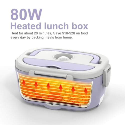 Purple 12V/24V/110V 60W-80W Heated Lunch Box, Portable Food Warmer with Removable 304 SS Container