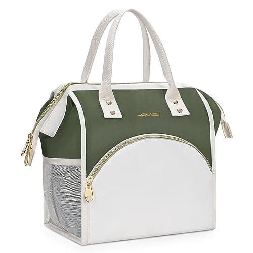 LOKASS Insulated Lunch Bag, Durable Nylon Snacks Organizer, Grey — Polyester-Green