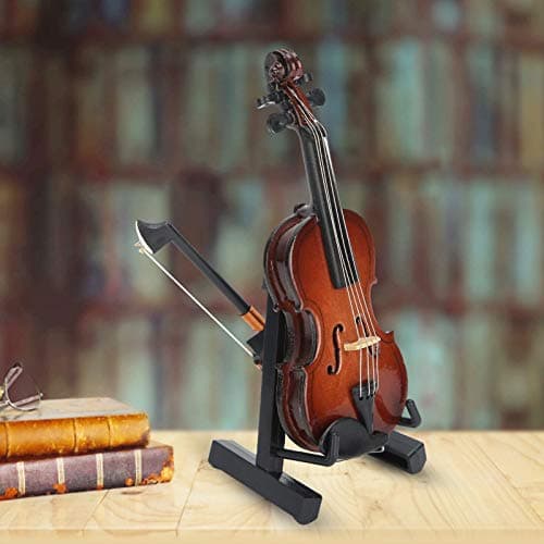 Mini Wooden Violin Model with Stand & Decor Ornaments