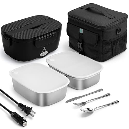 Electric Heated Lunch Box for Adults with Stainless Steel Containers and Insulated Bag