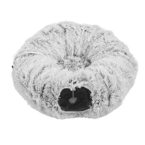 Space-Saving Fluffy Cat Tube Bed with Washable Cushion for Indoor Pets