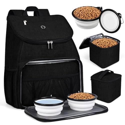 BAGLHER Airline Approved Dog Travel Backpack with Bowls and Food Baskets, Gray — Black-A