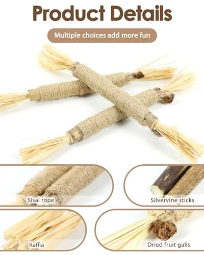 Tocirelo Silvervine Chew Sticks for Cats - 6 Pack Natural Dental Care Toy for Indoor Kittens
