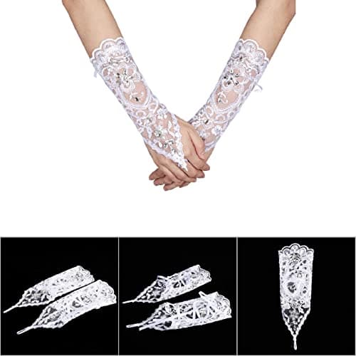 Zerodis Ivory Rhinestone Fingerless Gloves for Brides and Evening Events