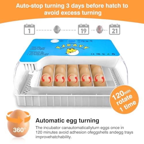 15-35 Egg Incubator with Auto Turning & LED Temp Display for Poultry (Blue)