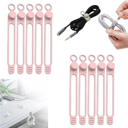 2024 New Silicone Cable Ties, Reusable Data Cable Organizer (Black, 10 Pcs) — Pink