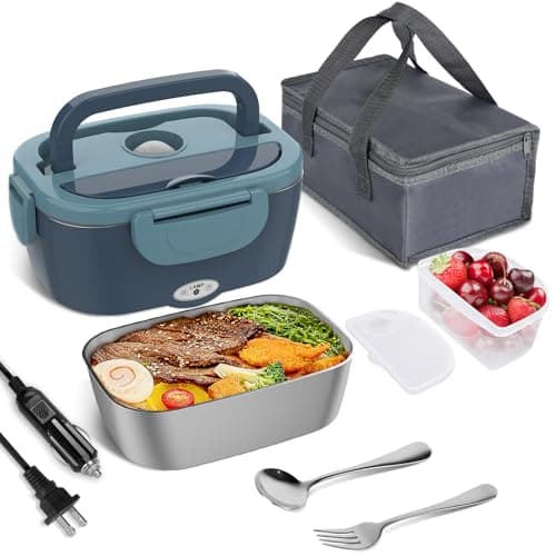 Vabaso 80W Portable Electric Lunch Box for Adults – 1.5L Stainless Steel Food Warmer for Work, Men, Car, and Truck — Dark Blue