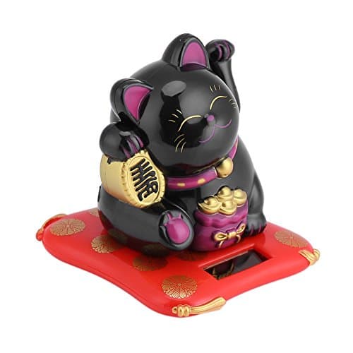Black Solar Powered Waving Arm Cat Home Decor