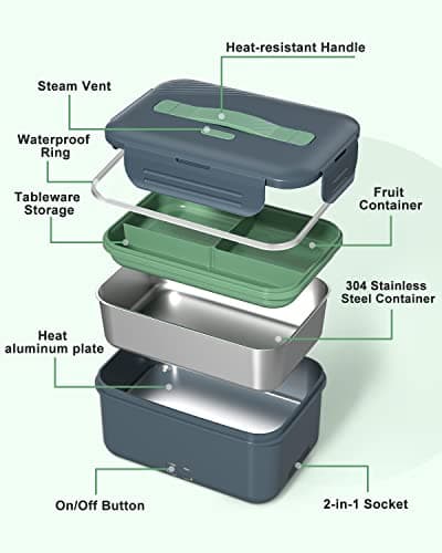 Monteka 100W High Power Portable Food Warmer, 1.8L Stainless Steel Container, Grey