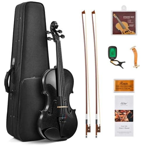 Eastar 3/4 Violin Kit for Beginners with Case, Rosin, Shoulder Rest, Bow, and Strings — 4/4 Black