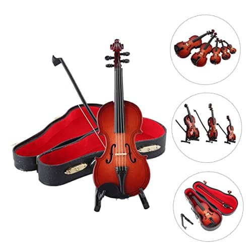 ErgoGO Mini Violin Model Decorative Musical Instrument with Stand & Faux Case