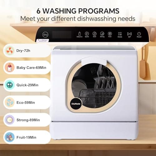 Compact & Portable Countertop Dishwasher with Water Tank, Air Drying & LED Light