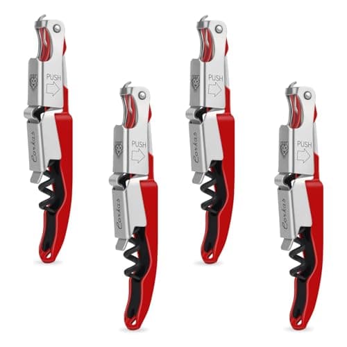 CORKAS Professional Waiter Corkscrew, Heavy Duty Foil Cutter, Red — 4 Pack - Red