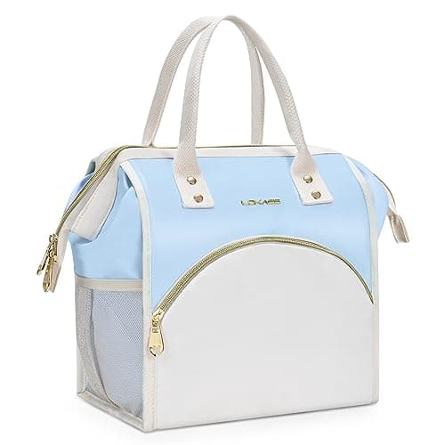 LOKASS Insulated Lunch Bag, Durable Nylon Snacks Organizer, Grey — Polyester-Sky Blue